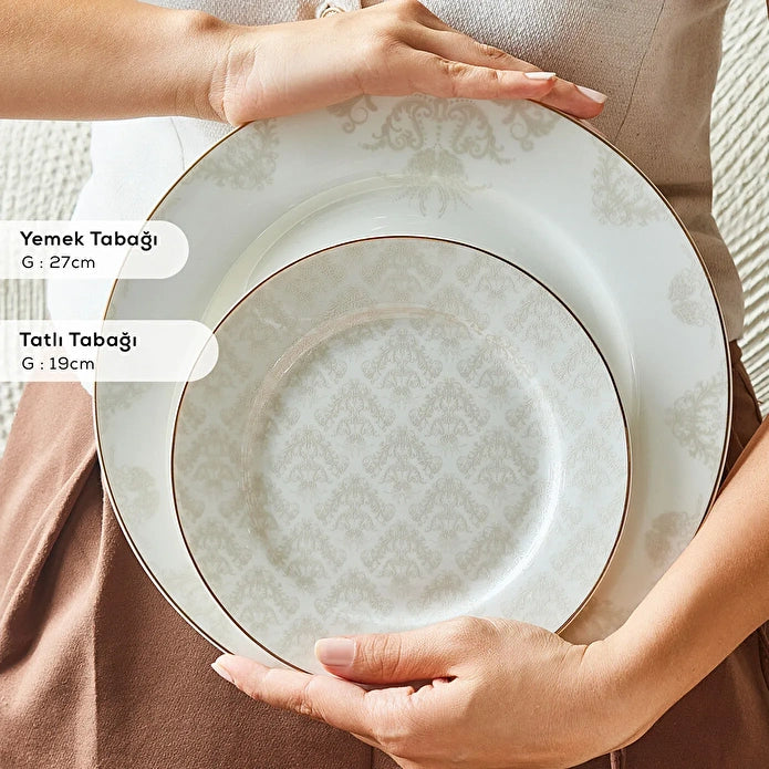 Karaca Elegance Bone Siena 53-teiliges Geschirrset für 12 Personen, Gold