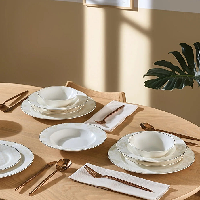 Karaca Elegance Bone Siena 53-teiliges Geschirrset für 12 Personen, Gold