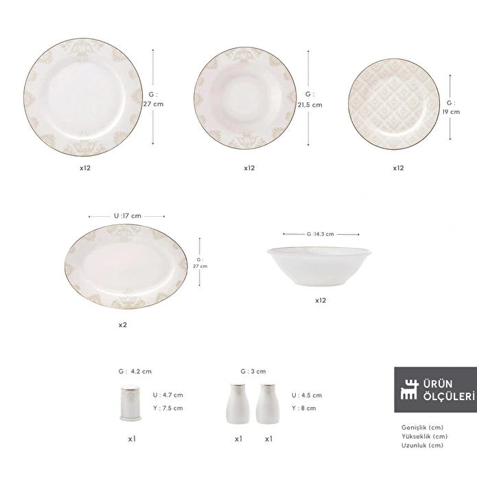 Karaca Elegance Bone Siena 53-teiliges Geschirrset für 12 Personen, Gold