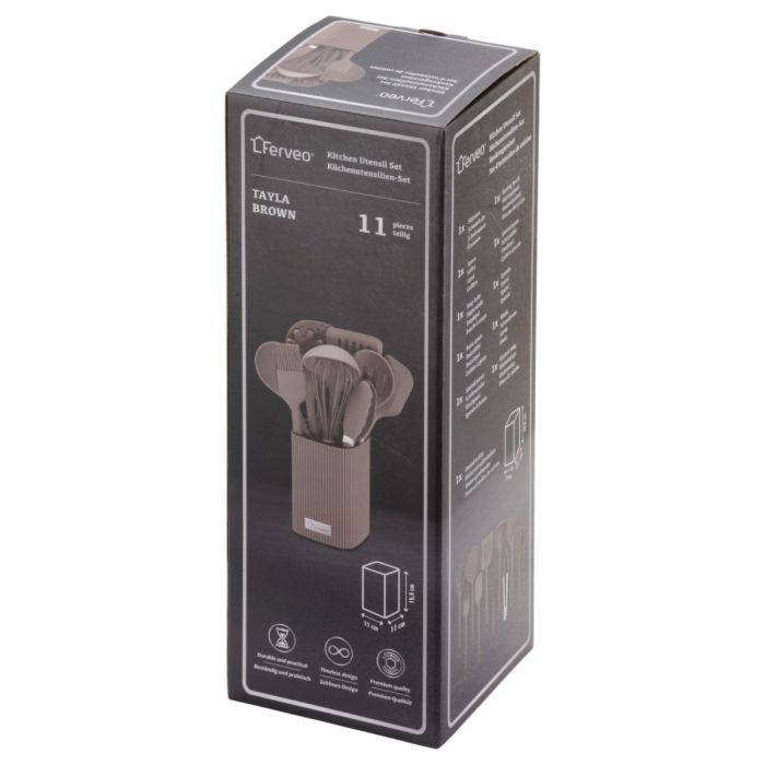 Ferveo Tayla Mutfak Gereçleri Seti | Kahverengi – 11 Parça