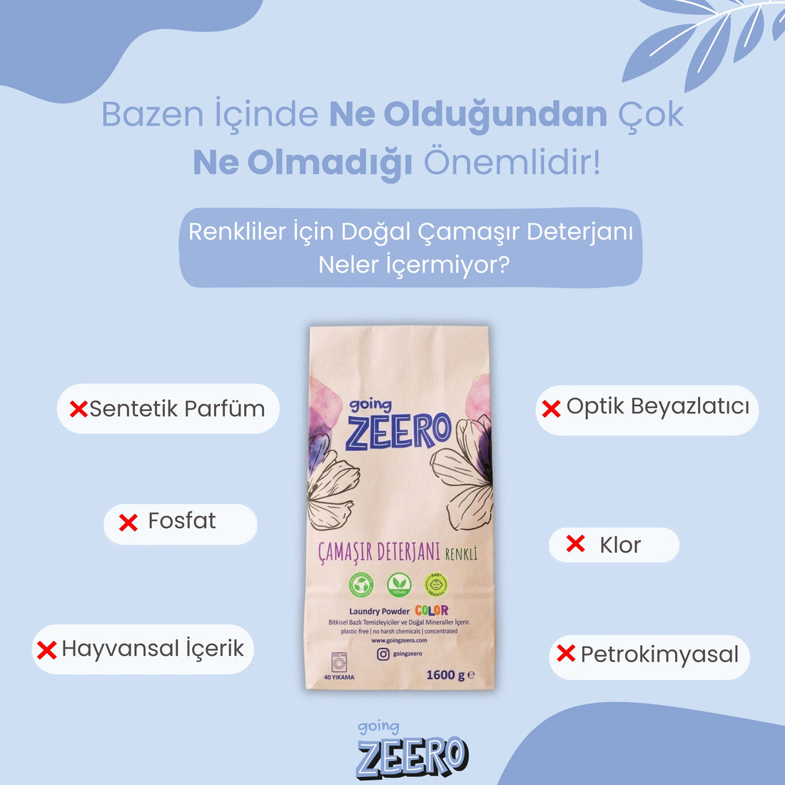 Zeero Renkli Çamaşırlar İçin Doğal Konsantre Çamaşır Deterjanı - Bitkisel & Mineral Kaynaklı - 40 Yıkama