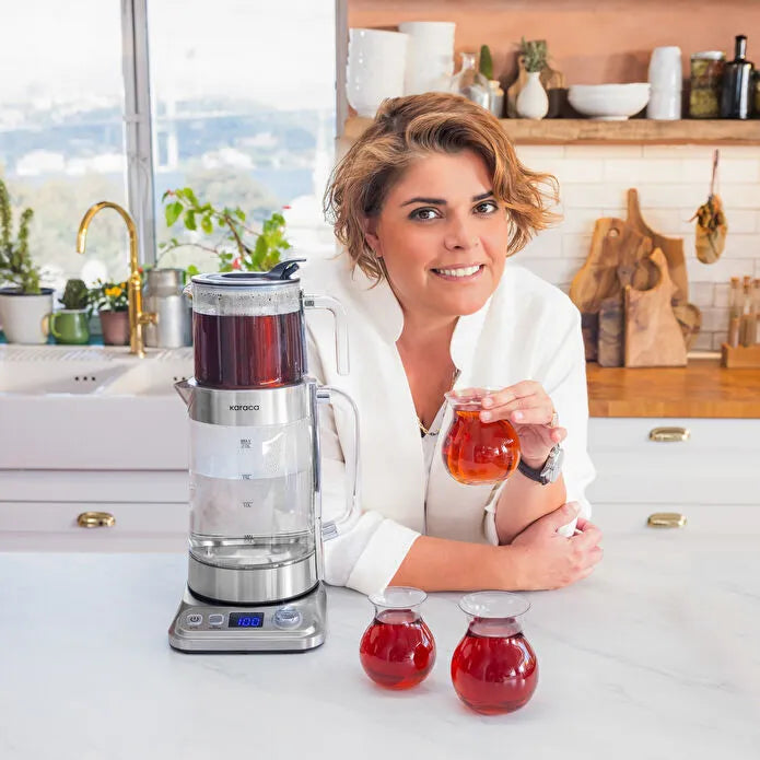 Karaca Refika'dan XL Glas – Elektrische Çaydanlık – 2800 ml – Chrome – 2200W