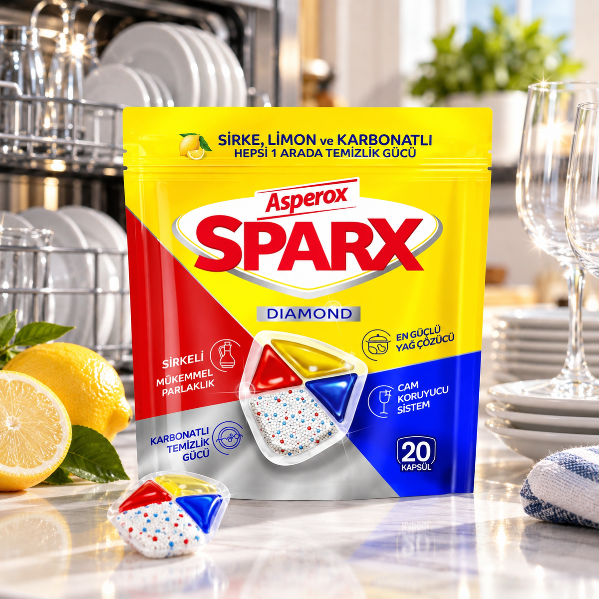 Asperox Sparx Diamond Bulaşık Makinesi Kapsülü 20 Adet