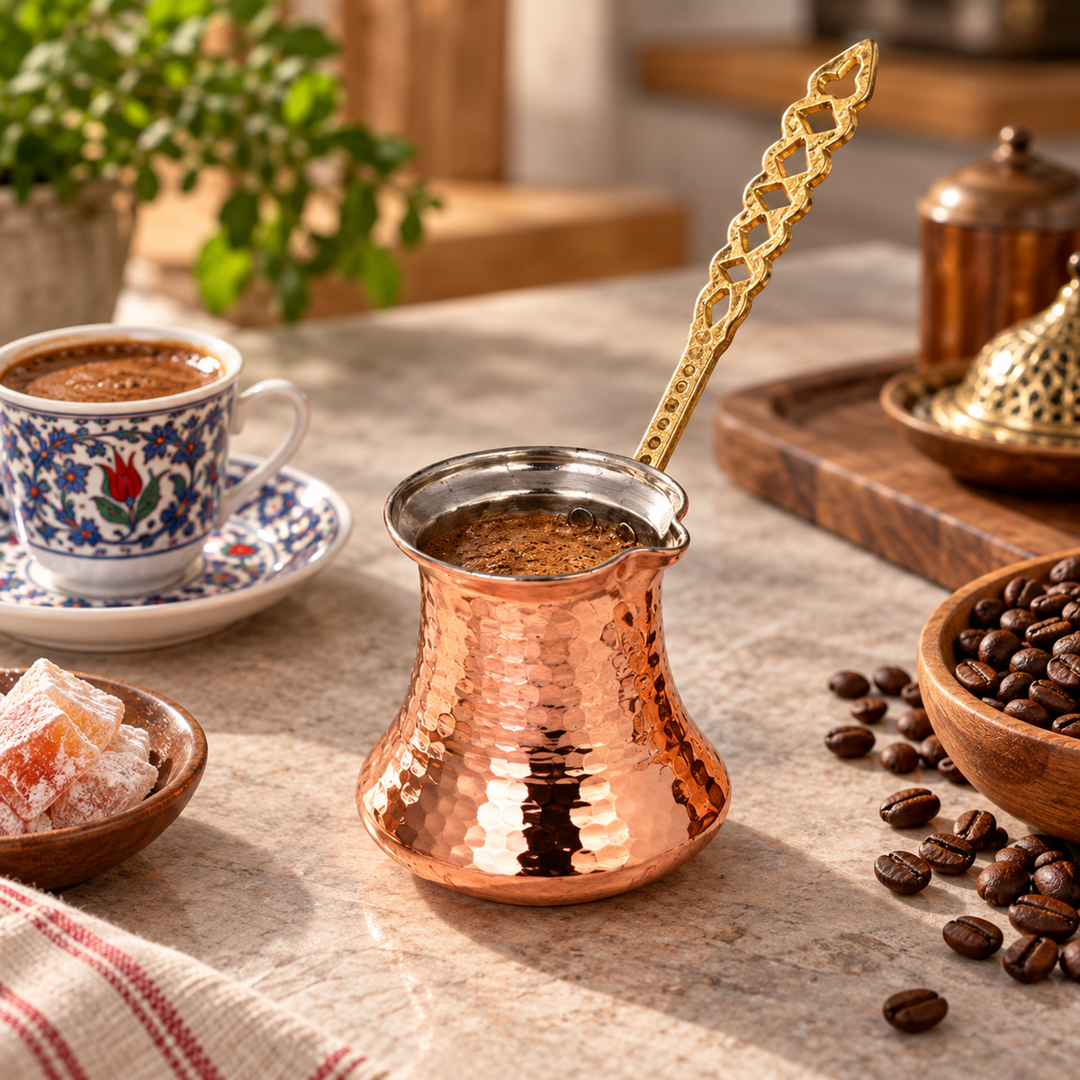 Geleneksel Bakır Türk Kahvesi Cezvesi No.4