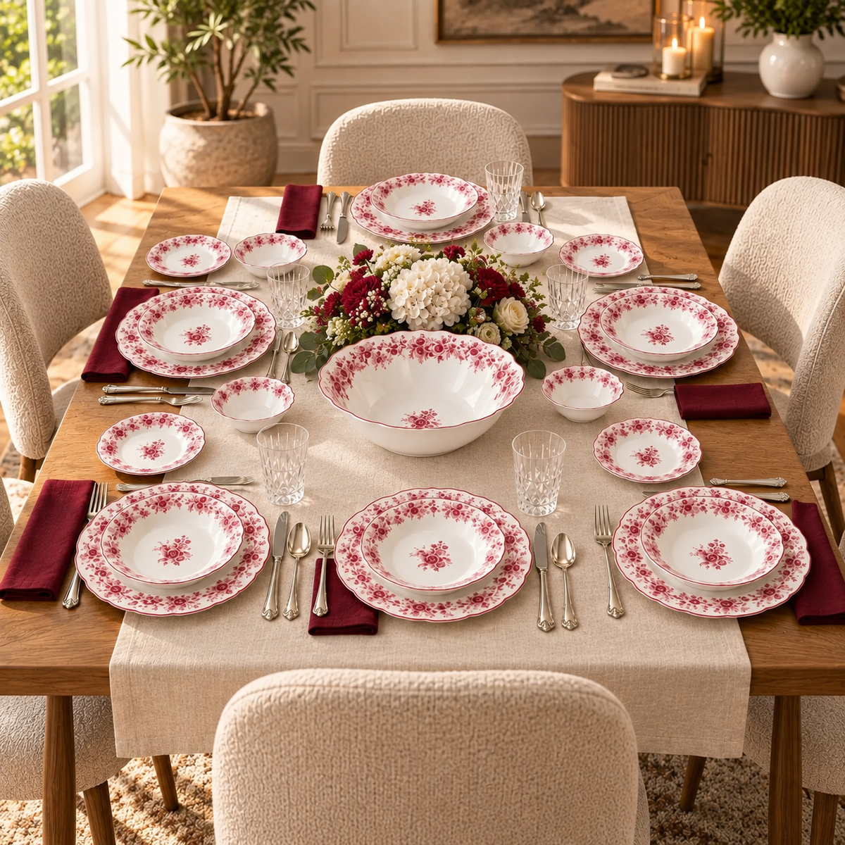 Bavary Vintage 25-teiliges Porzellan-Geschirrset für 6 Personen – Toscana Rosa – Kadoland Home