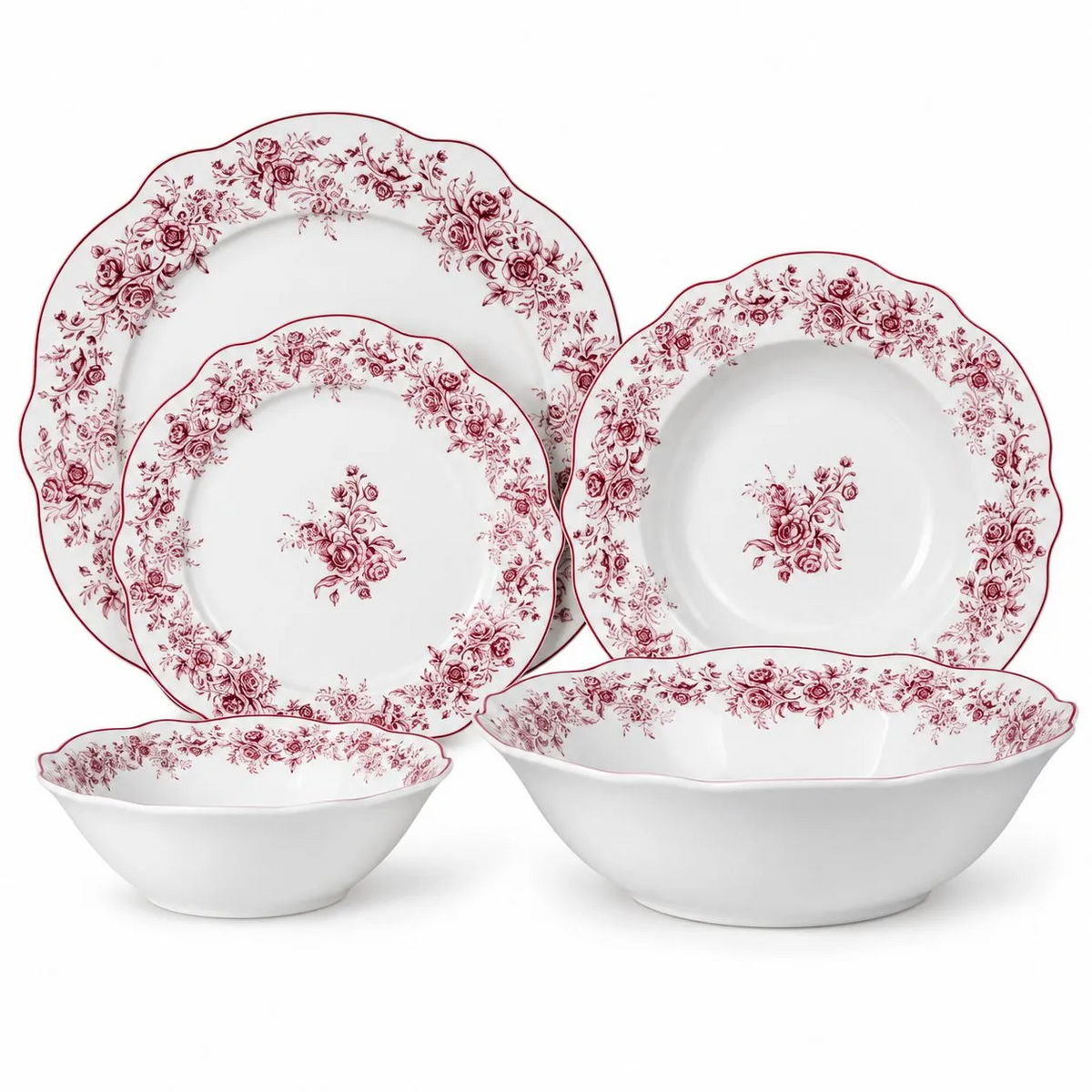 Bavary Vintage 25 parça 6 kişilik Porselen Yemek Takımı- Toscana Pembe çiçek desenli