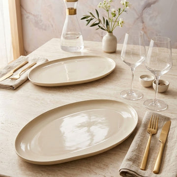 Bavary Oval Servierplatte – 2er-Set | Beige Capital