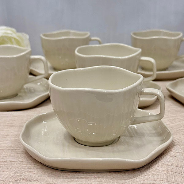 Kadoland Clover Beige Coffee Cup Set 6 persoon 12 pcs / Groot - 200 ml