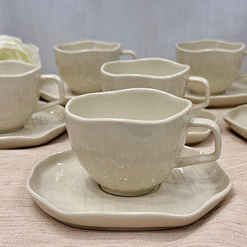 Kadoland Clover Beige Coffee Cup Set 6 persoon 12 pcs / Groot - 200 ml