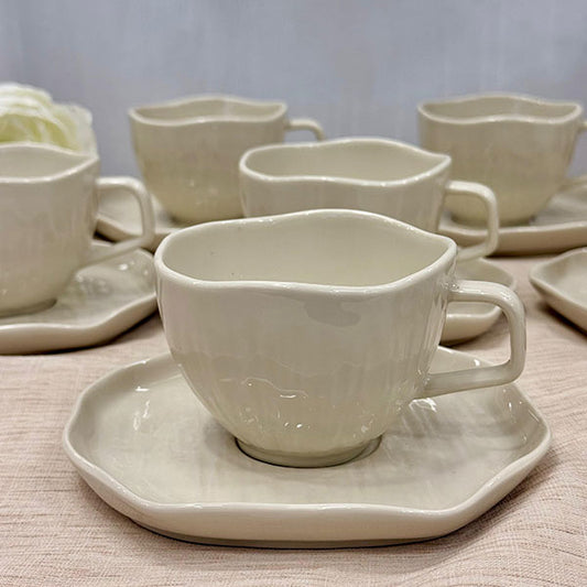 Kadoland Clover Beige Coffee Cup Set 6 persoon 12 pcs / Groot - 200 ml