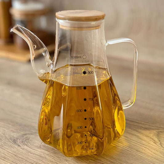 Kadoland Oliekan met Bamboe Deksel - Glas - 1000 ml