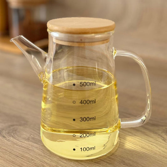 KCY - Oliekan met Bamboe Deksel - Glas - Cam Yağdanlık / 500 ml