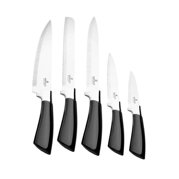 Karaca Mastersharp – 6 Parça Bıçak Seti – Siyah - Roestvrij Staal – Ergonomische Handgrepen – Inclusief Stijlvolle Tutucu