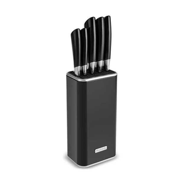 Karaca Mastersharp – 6 Parça Bıçak Seti – Siyah - Roestvrij Staal – Ergonomische Handgrepen – Inclusief Stijlvolle Tutucu