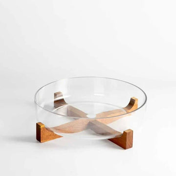 Bavary Glazen serveerschaal houten houder-Middle / 25.5cm - 1.8L