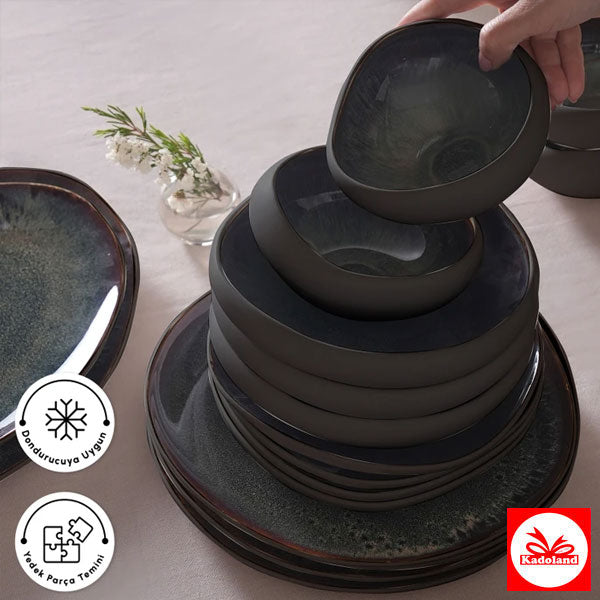 Karaca Streamline Galactic Stoneware Schwarz / 12-teiliges Geschirrset (55-teilig) / Geschirrset für 12 Personen (55-teilig)