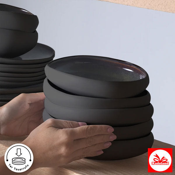 Karaca Streamline Galactic Stoneware Schwarz / 12-teiliges Geschirrset (55-teilig) / Geschirrset für 12 Personen (55-teilig)