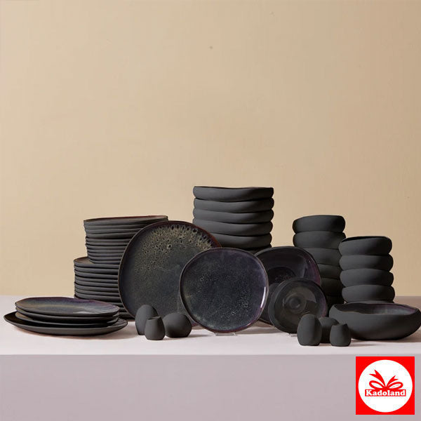 Karaca Streamline Galactic Stoneware Schwarz / 12-teiliges Geschirrset (55-teilig) / Geschirrset für 12 Personen (55-teilig)