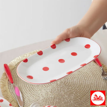 Karaca Polka Dot Porselen Beyaz Kayık Tabak 26 cm