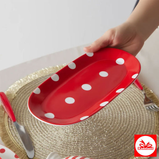 Karaca Polka Dot Kırmızı Porselen Kayık Tabak 26 cm