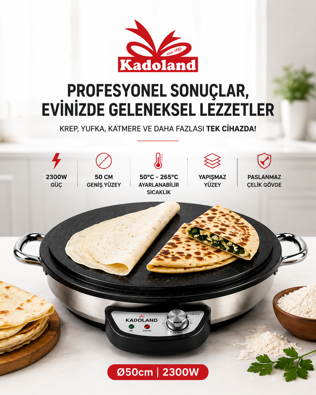 Kadoland Electric Yufka and Katmer Griddle | Ø50cm 2300W