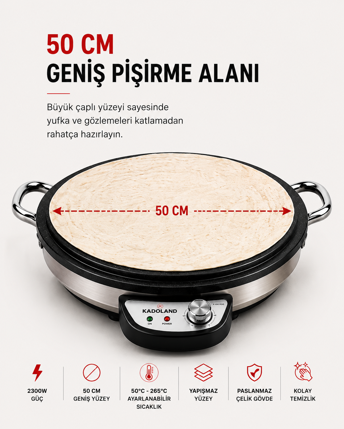 Kadoland Electric Yufka and Katmer Griddle | Ø50cm 2300W