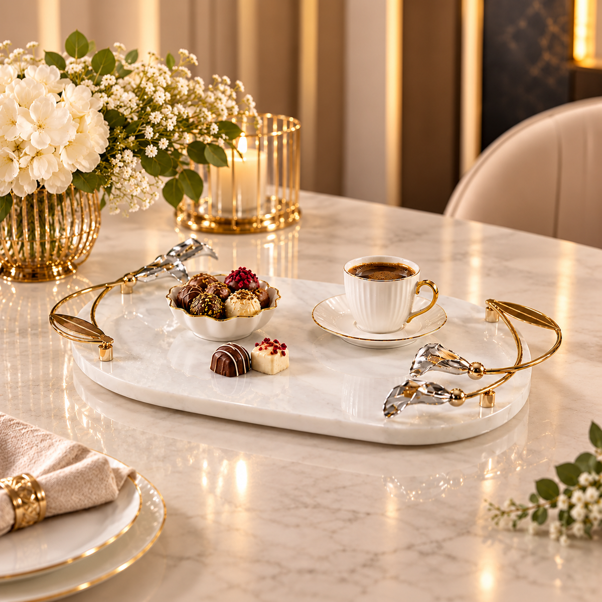 Fugurato Elegance Marmor, Präsentations- und Verlobungsschale mit goldenen Details