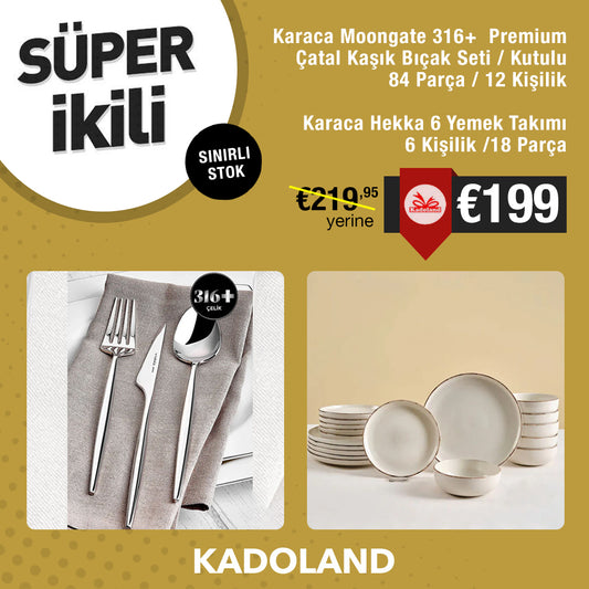 Karaca Moongate Premium Bestekset 316+ 84 Pcs. voor 12 Personen + Karaca Hekka dinerset voor 6 personen, 18-delig