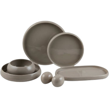 Mulex | MX151503G Serviesset Moon – Grijs – 27 delig voor 6 Personen – Porselein – Inclusief Dinerborden, Ontbijtborden, Dessertborden en Kommen – Magnetron en Vaatwasser bestendig