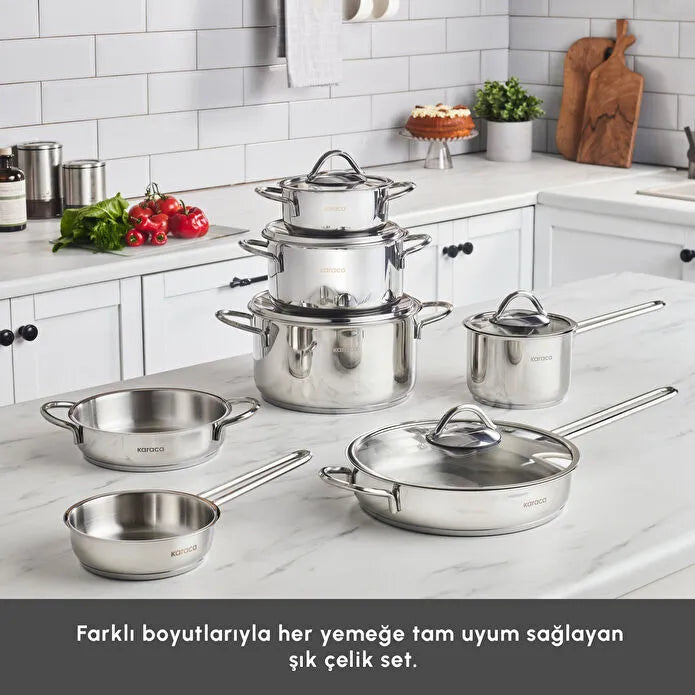 Karaca Ada İndüksiyon Tabanlı 12 Parça Çelik Tencere Seti V2