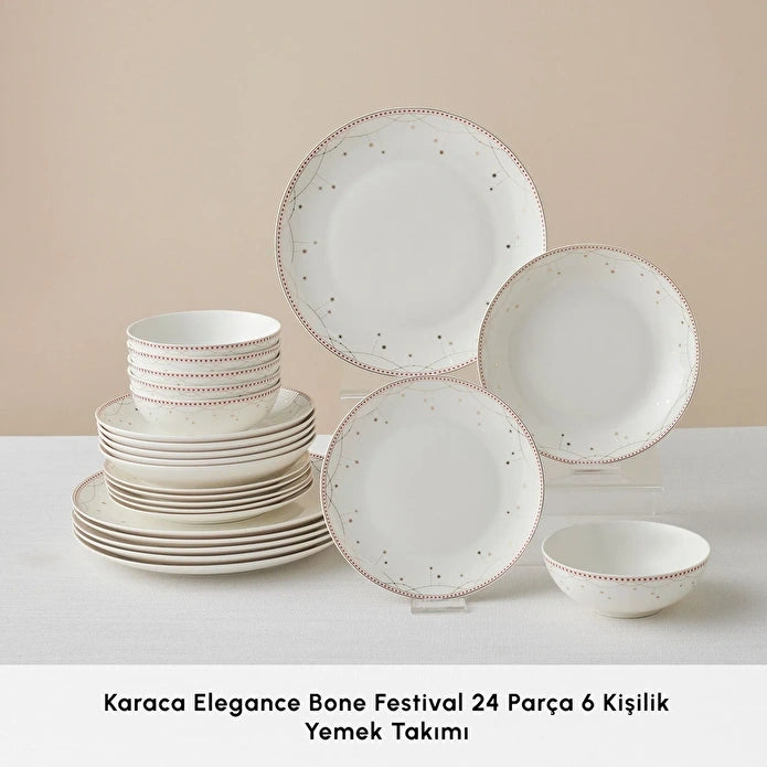 Karaca New Year Yılbaşı Elegance Bone Festival 24 Parça 6 Kişilik Yemek Takımı