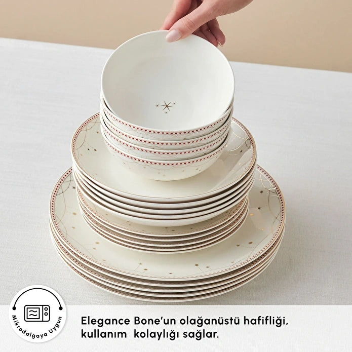 Karaca New Year Yılbaşı Elegance Bone Festival 24 Parça 6 Kişilik Yemek Takımı