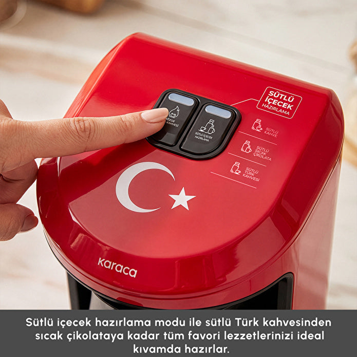 Karaca Hatır Hüps Türkiye Marş Söyleyen 5 Fincan Kapasiteli Sütlü Türk Kahve Makinesi Bayrak Kırmızısı