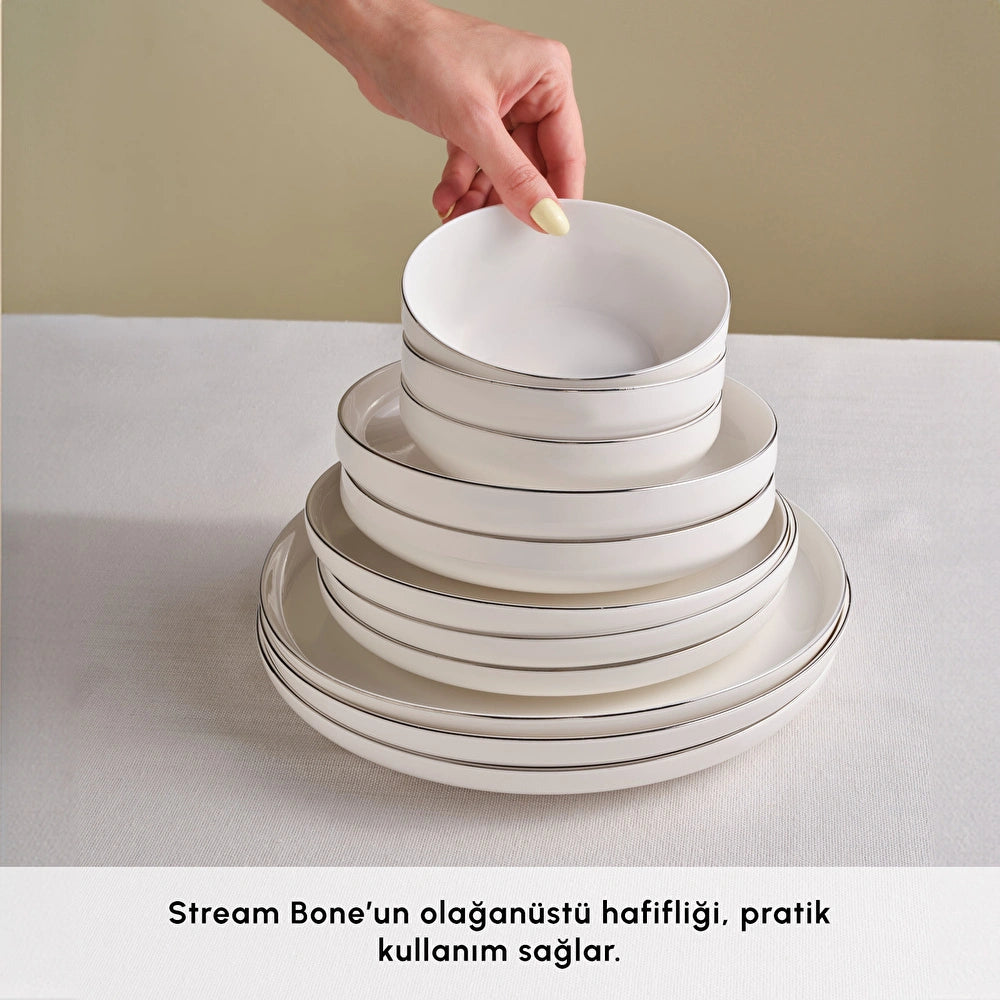 Karaca Stream Bone Saturn 53 Parça 12 Kişilik Yemek Takımı Platin