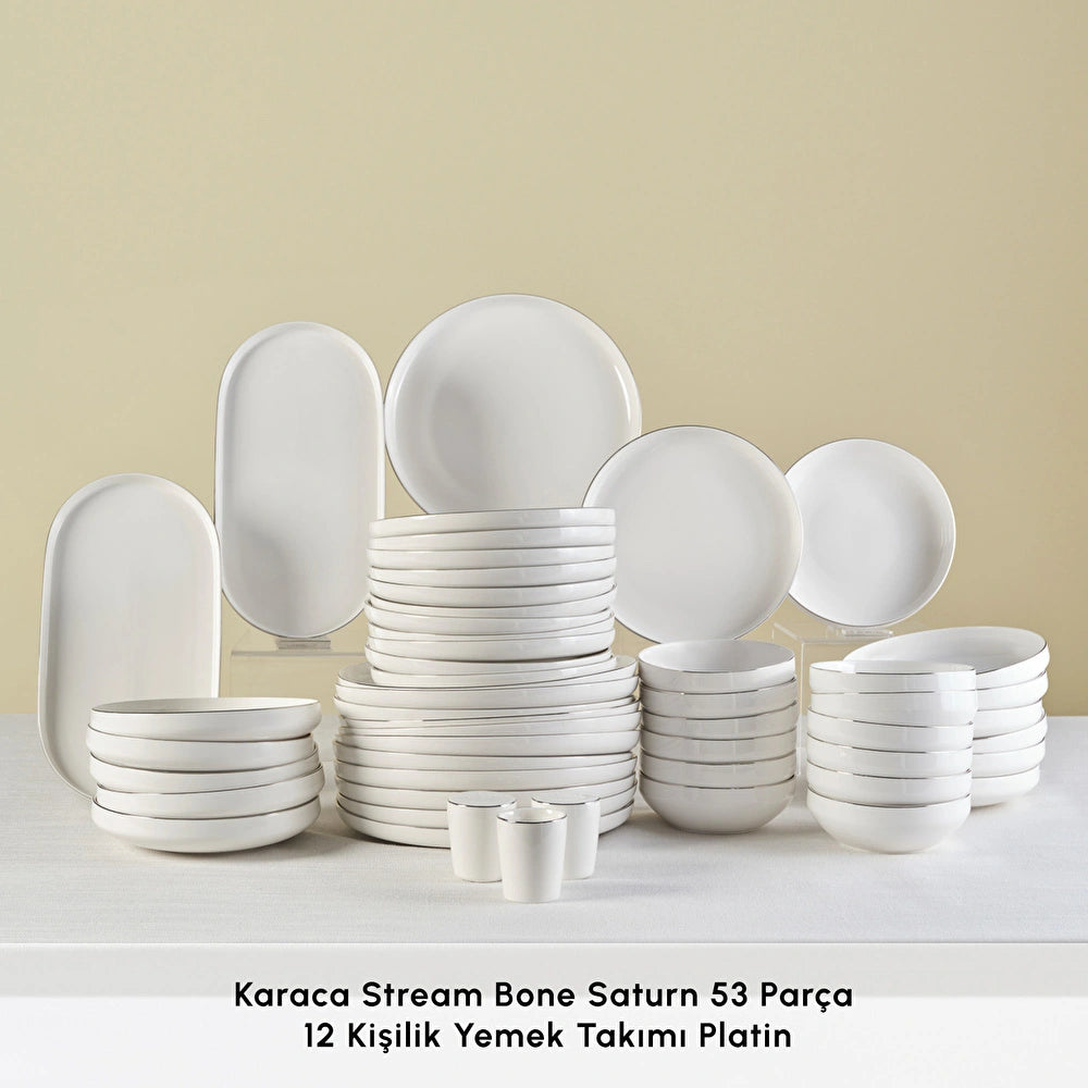 Karaca Stream Bone Saturn 53 Parça 12 Kişilik Yemek Takımı Platin