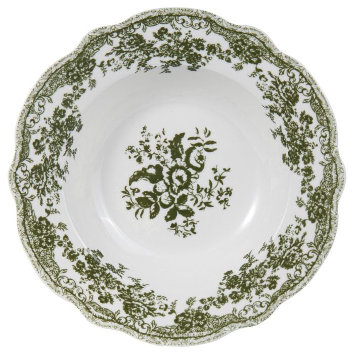 Vintage 25 parça 6 kişilik porselen yemek takımı - Yeşil çiçek desenli