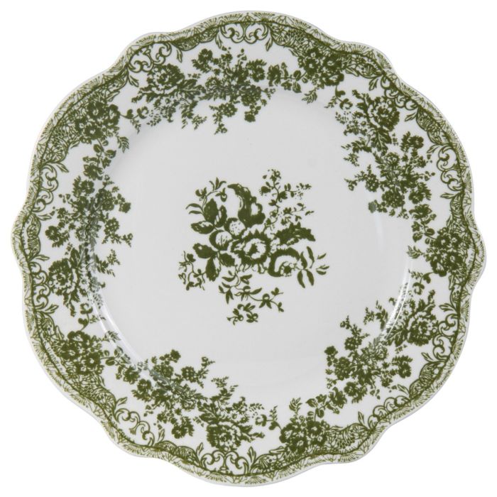 Vintage 25 parça 6 kişilik porselen yemek takımı - Yeşil çiçek desenli
