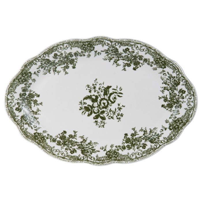 Vintage 25 parça 6 kişilik porselen yemek takımı - Yeşil çiçek desenli
