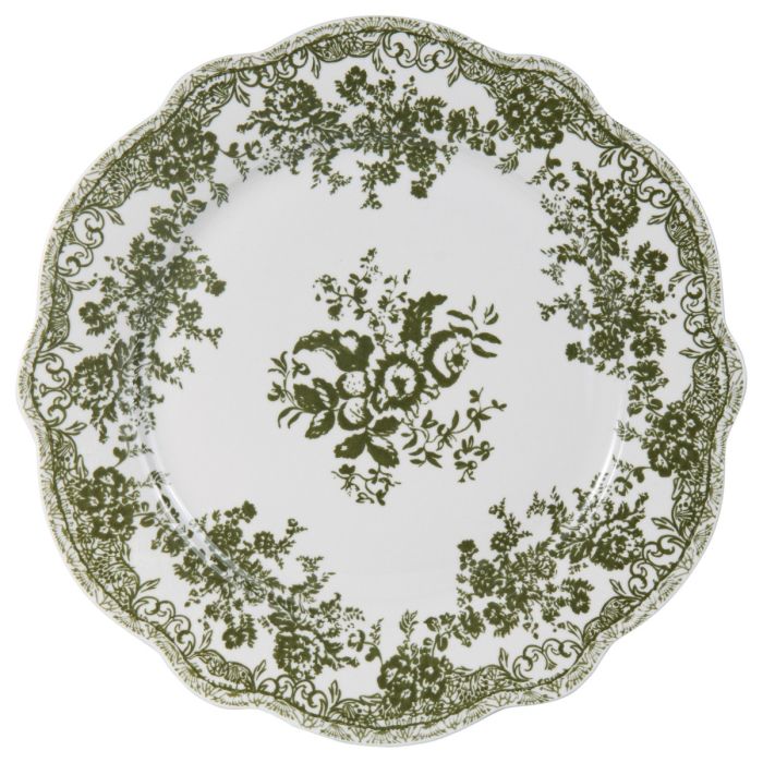 Vintage 25 parça 6 kişilik porselen yemek takımı - Yeşil çiçek desenli