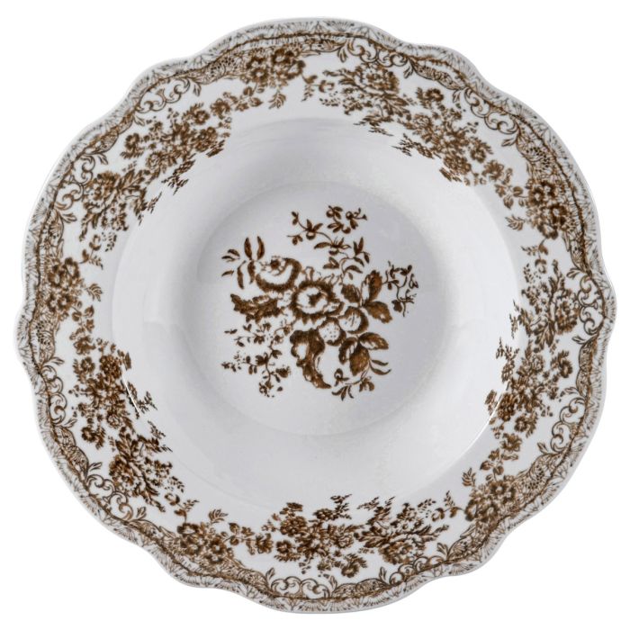 Vintage 25 Parça 6 Kişilik Porselen Yemek Takımı – Kahverengi Çiçek Desenli