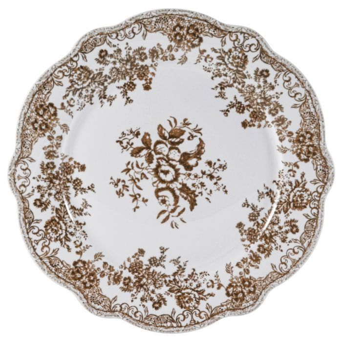 Vintage 25 Parça 6 Kişilik Porselen Yemek Takımı – Kahverengi Çiçek Desenli