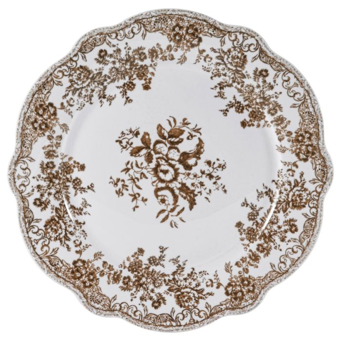 Vintage 25 Parça 6 Kişilik Porselen Yemek Takımı – Kahverengi Çiçek Desenli