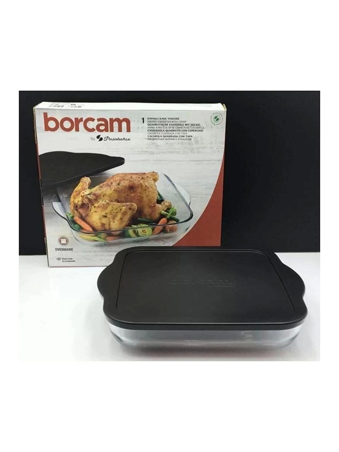 Paşabahçe 59024/2 Borcam Siyah Kapaklı Fırın Tepsisi 28x28cm-3200 cc