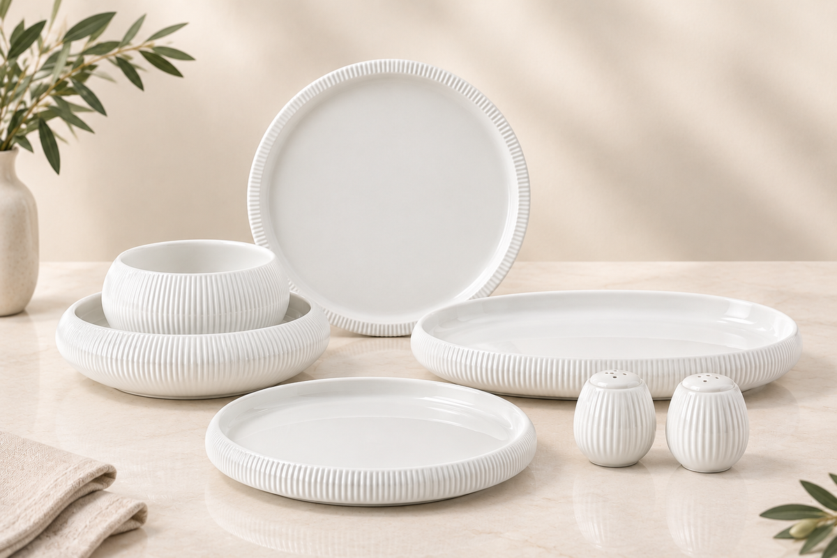 Bricard Bondy Lines 27 Parça 6 Kişilik Beyaz Yemek Takımı