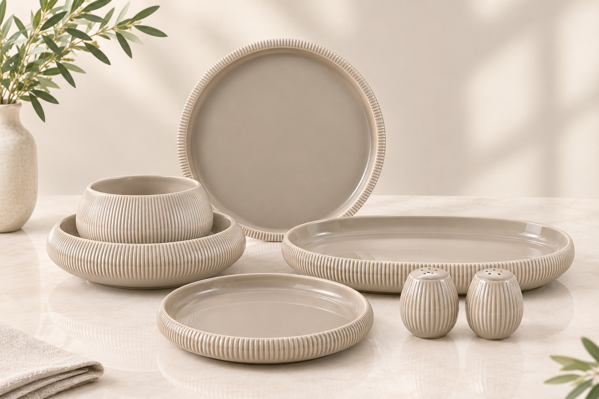 Bricard Bondy Lines 27 Parça 6 Kişilik Taupe Porselen Yemek Takımı