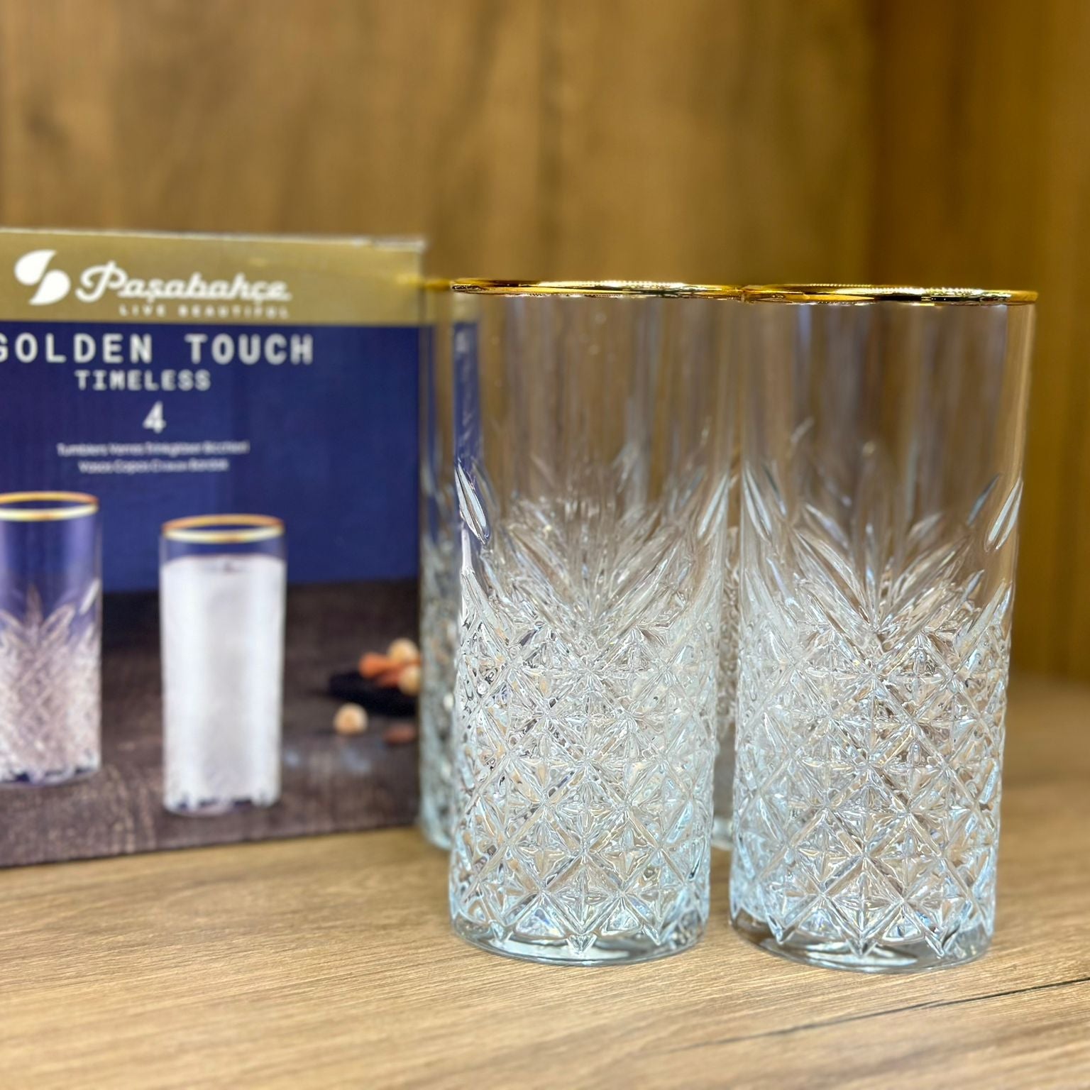 Paşabahçe Timeless Golden Touch 4-delige set frisdrankglazen | Pb-420326 GO