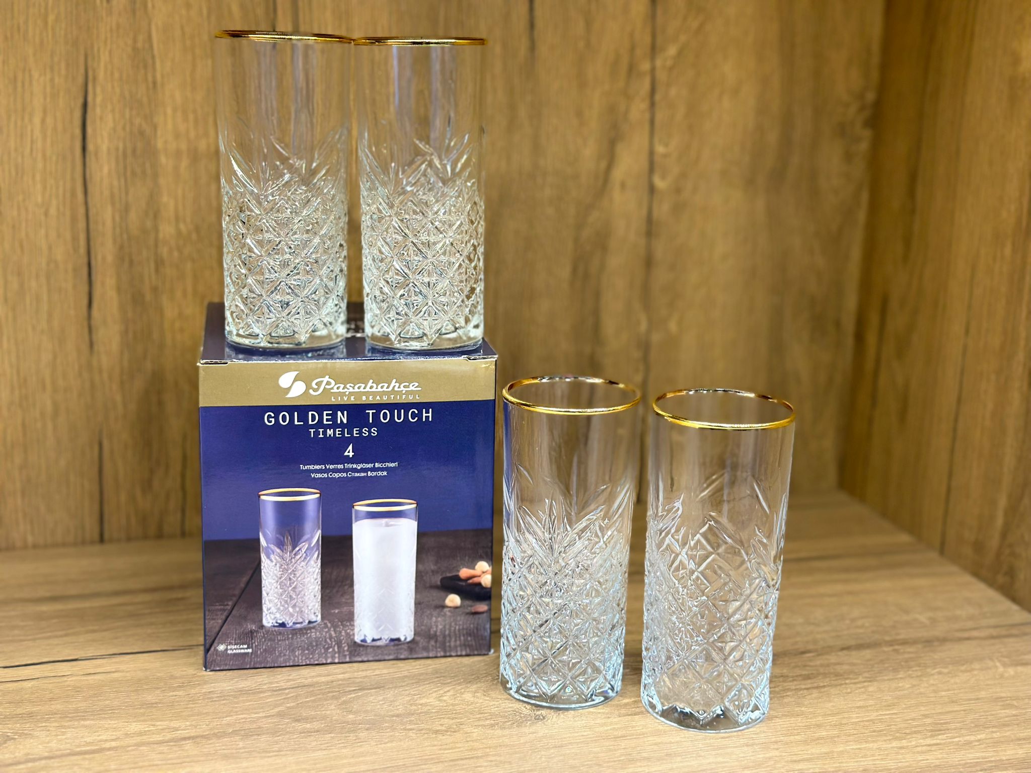 Paşabahçe Timeless Golden Touch 4-delige set frisdrankglazen | Pb-420326 GO