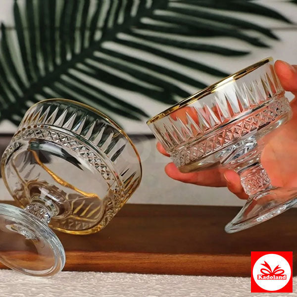 Paşabahçe 51749 Elysia Golden Touch Schale mit Fuß, 2er-Set, vergoldet