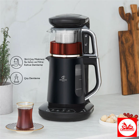Karaca Çaysever Robotea 3 in 1 Konuşan Çay Makinesi Su Isıtıcı ve Filtre Kahve Demleme Black Chrome
