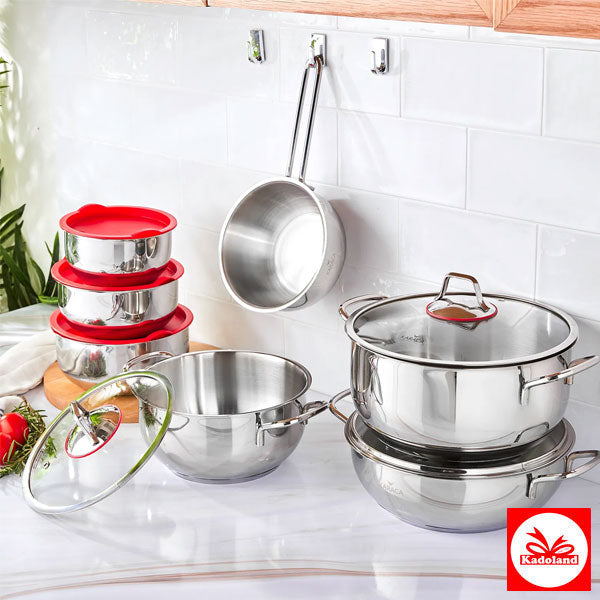 Karaca Cook and Save 13-delige set van stalen pannen, rood